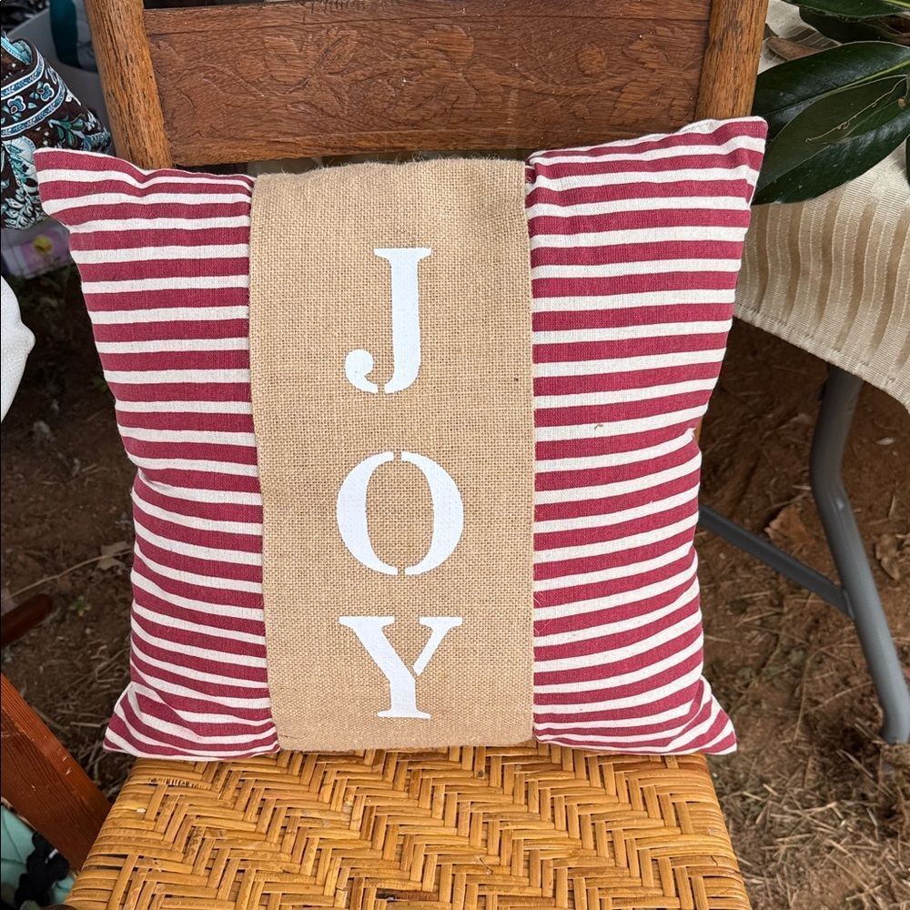 Festive Red and Tan JOY Holiday Pillow